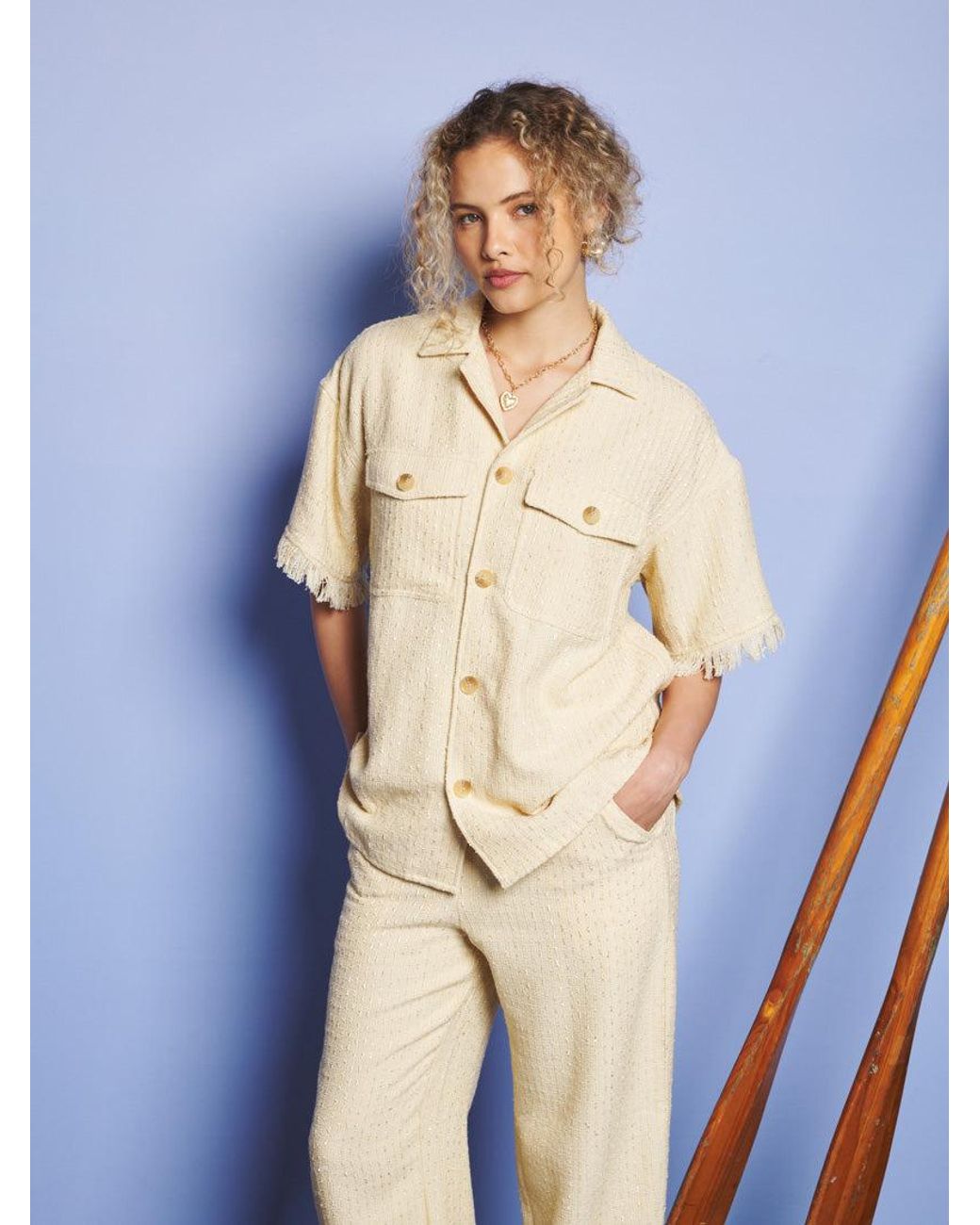 Sister Jane Blue Mountain Tweed Revere Collar Shirt