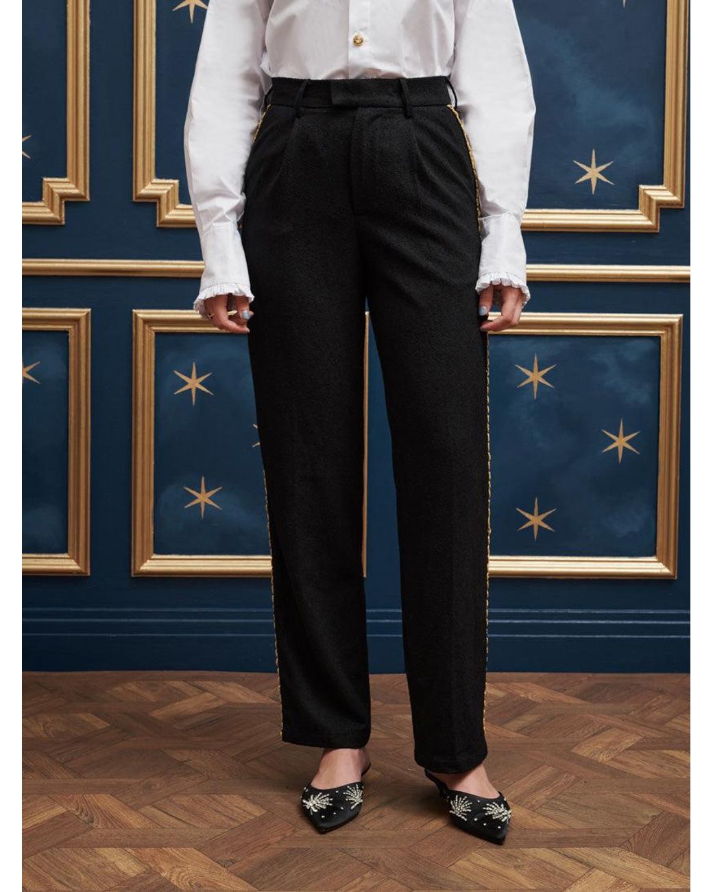 Sister Jane Blue Dylan Sequin Trim Trousers