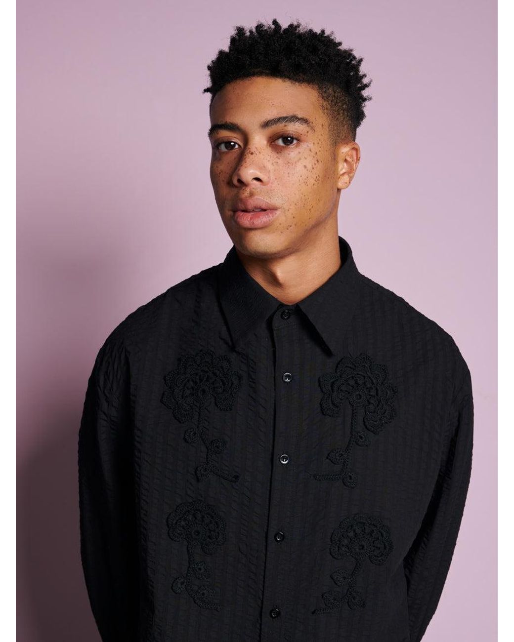Sister Jane Blue Dorie Crochet Trim Shirt