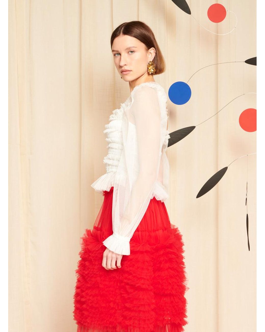 Sister Jane Red Dream Pigment Tulle Ruffle Top