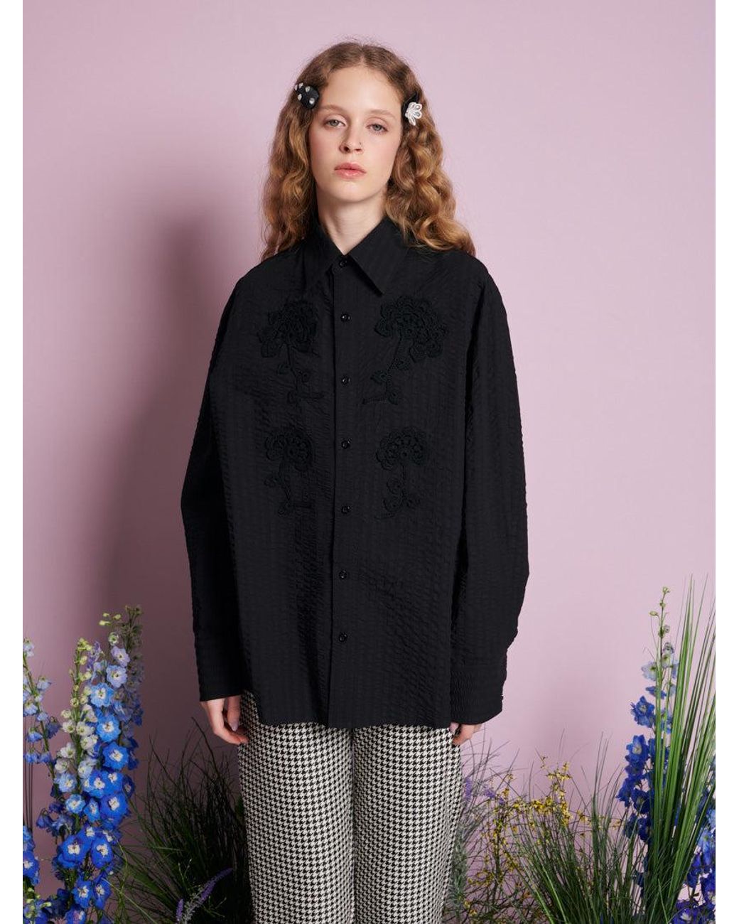 Sister Jane Blue Dorie Crochet Trim Shirt