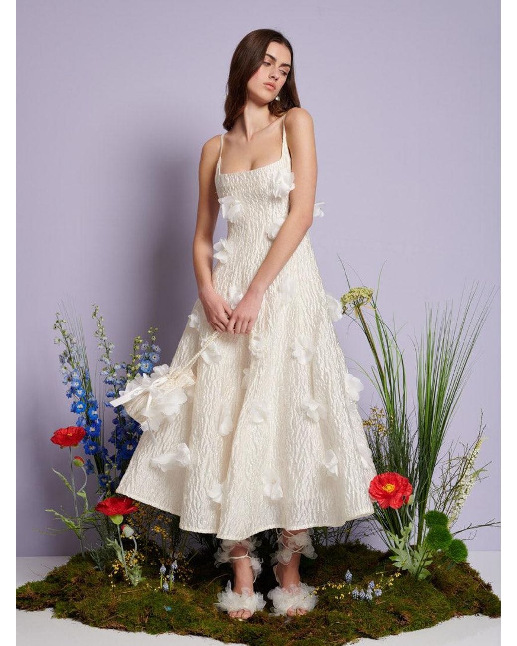 petunia maxi dress Gown Cream 100% Cotton CRIDA Petunia floral-print Gathered Maxi