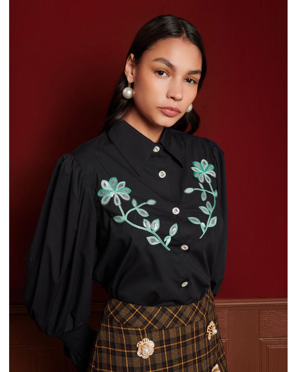 Sister Jane Red Dream Portrait Embroidery Shirt