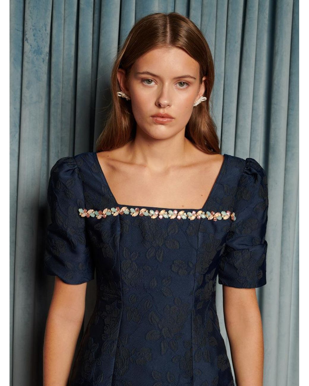 Sister Jane Gray Frame Jacquard Mini Dress