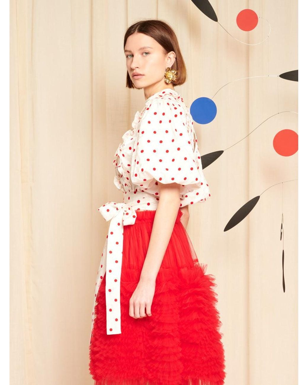 Sister Jane Red Dream Provence Spot Ruffle Top