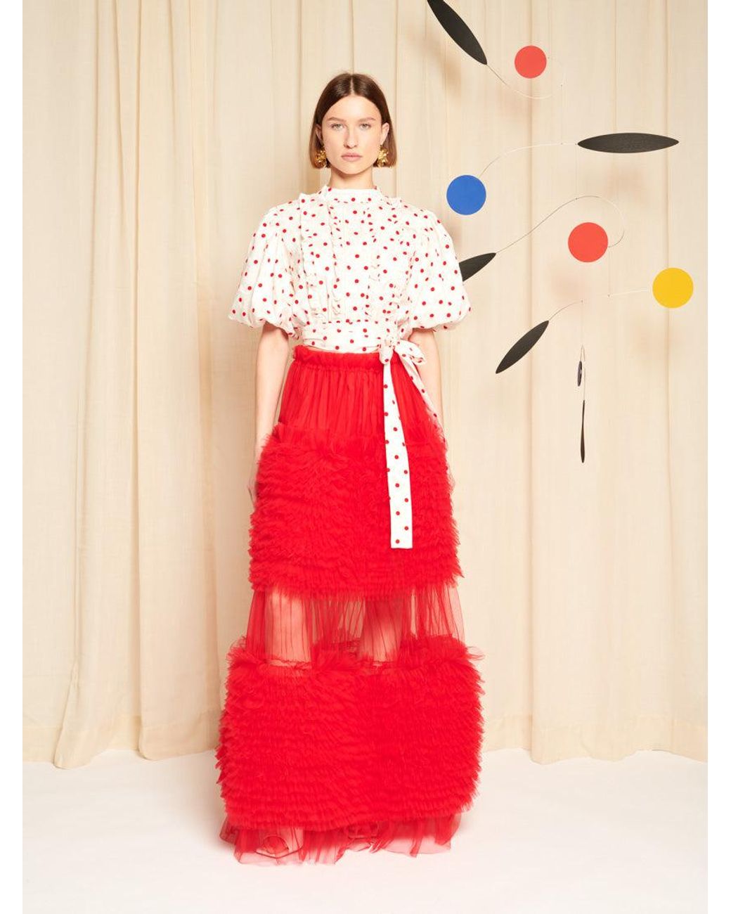 Sister Jane Red Dream Provence Spot Ruffle Top
