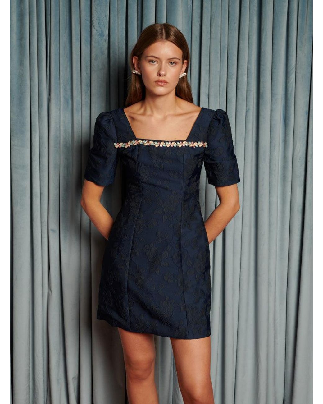 Sister Jane Gray Frame Jacquard Mini Dress