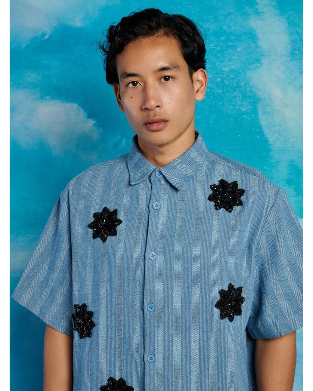 Sister Jane Blue Cameron Stripe Applique Shirt