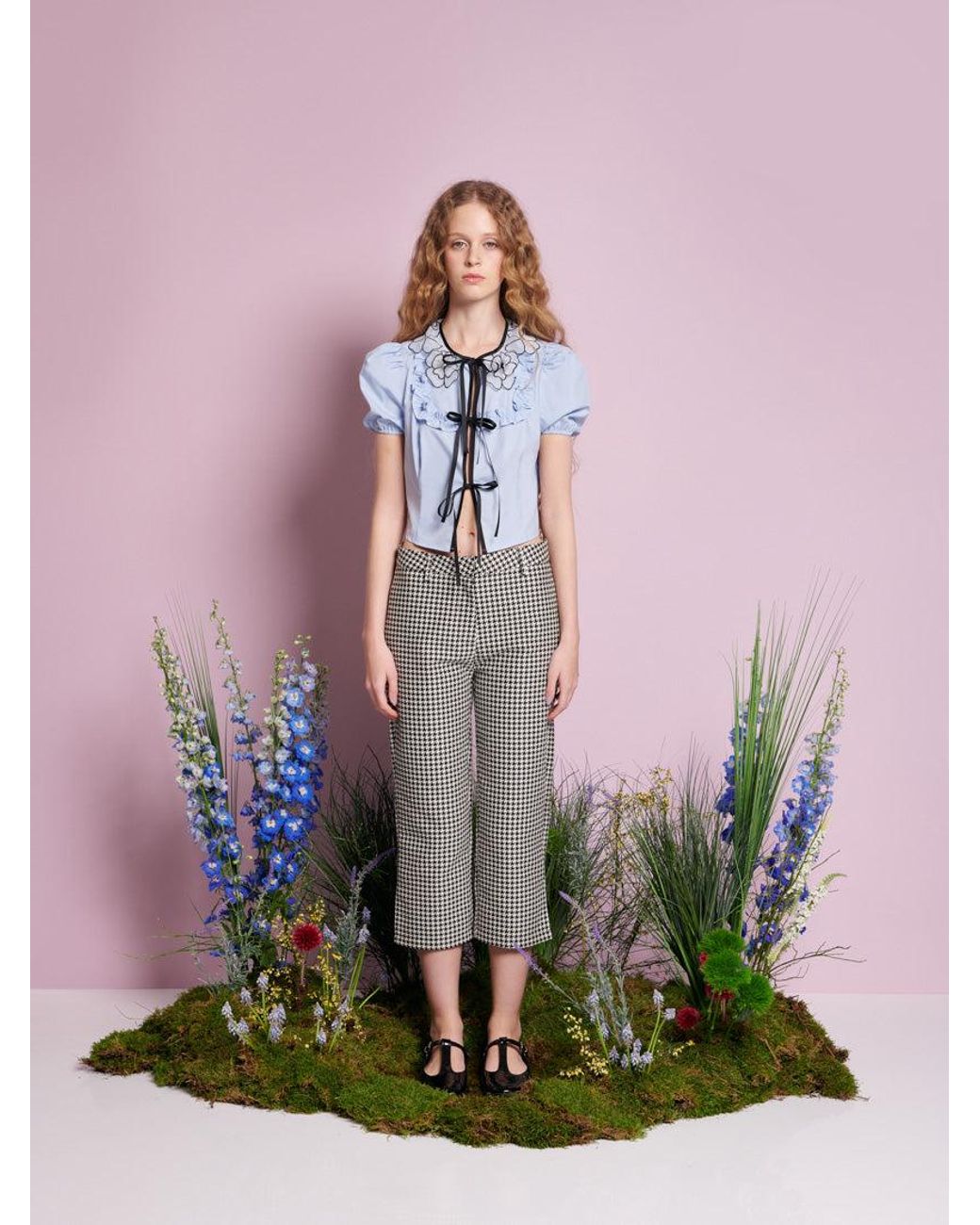 Sister Jane Gray Petal Houndstooth Capri Trousers