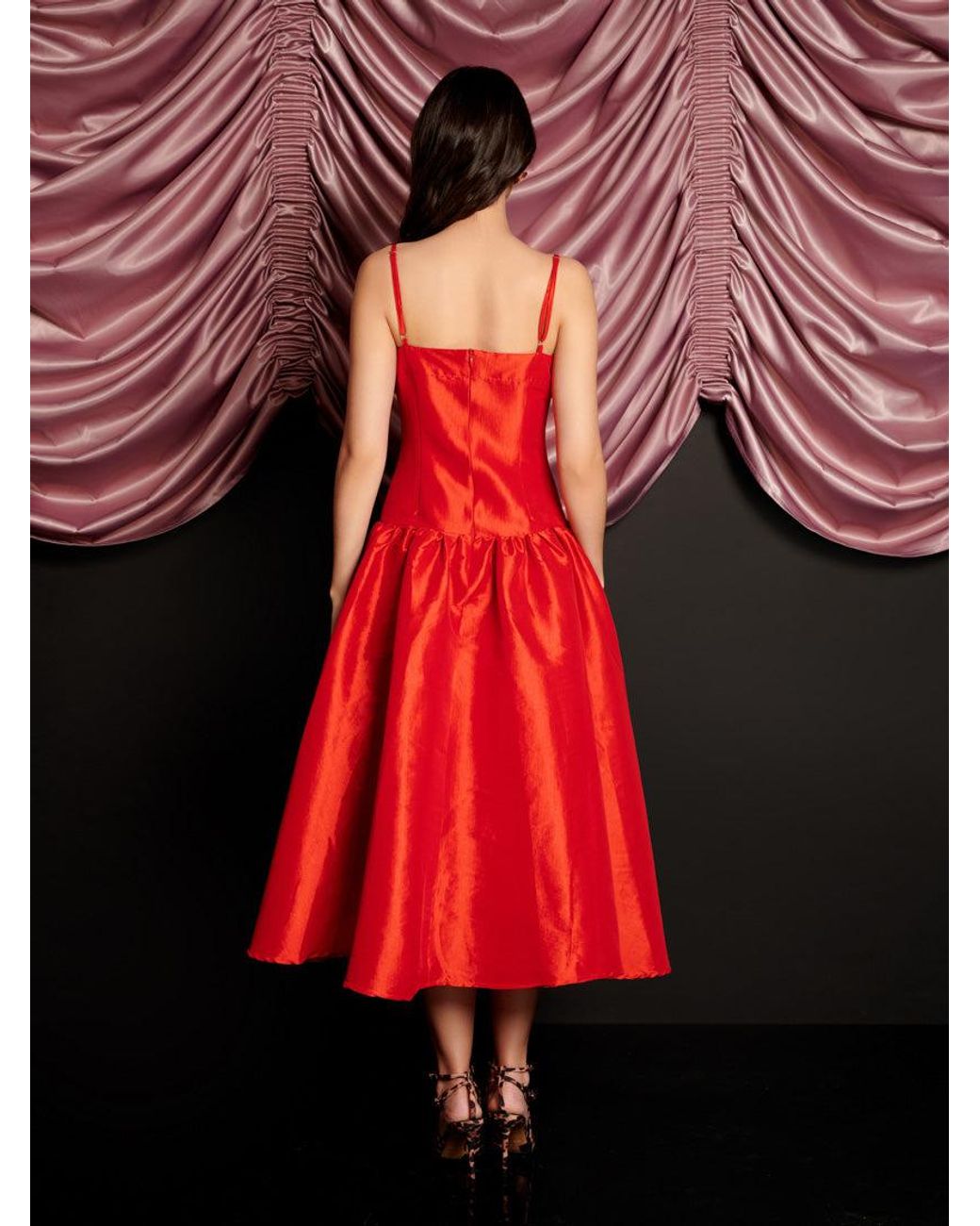 Sister Jane Quartet Taffeta Midi Dress in Red | Lyst