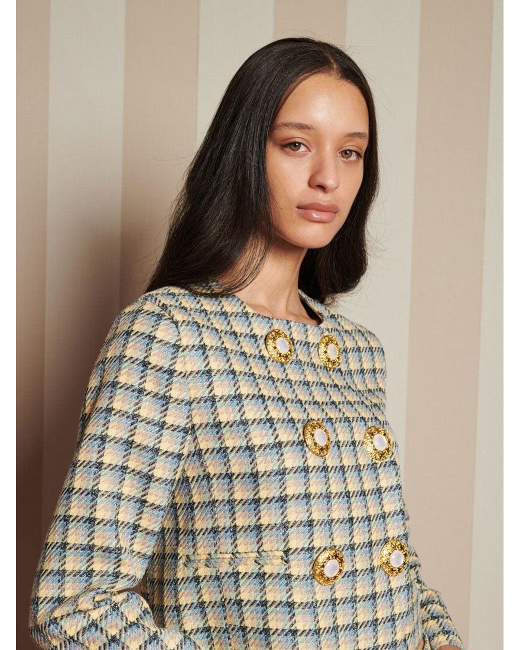 Sister Jane Brown Nook Check Double Breasted Jacket