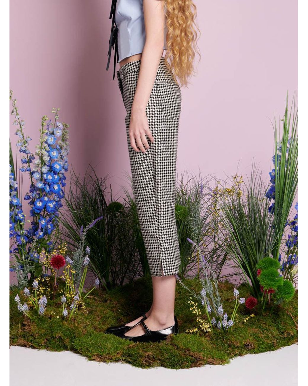Sister Jane Gray Petal Houndstooth Capri Trousers