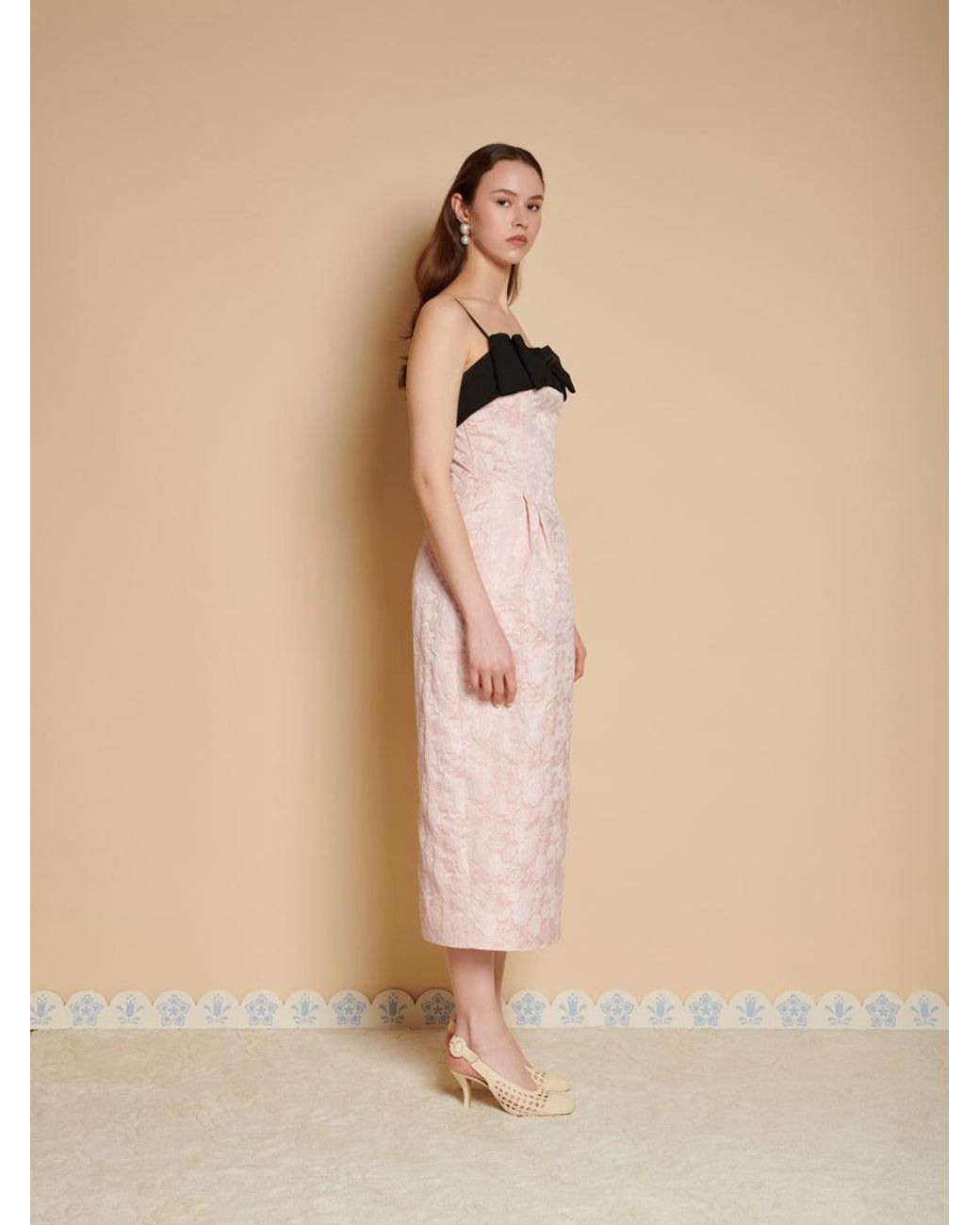 Sister Jane Natural Anders Jacquard Bow Midi Dress