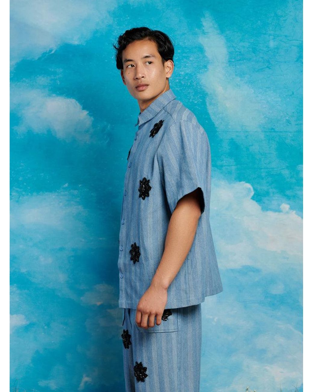 Sister Jane Blue Cameron Stripe Applique Shirt