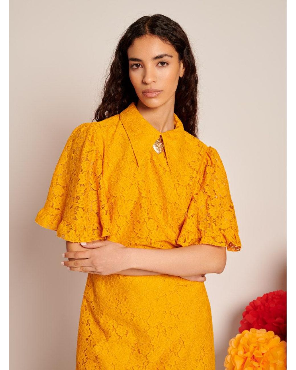 Sister Jane Orange Fuego Lace Mini Dress