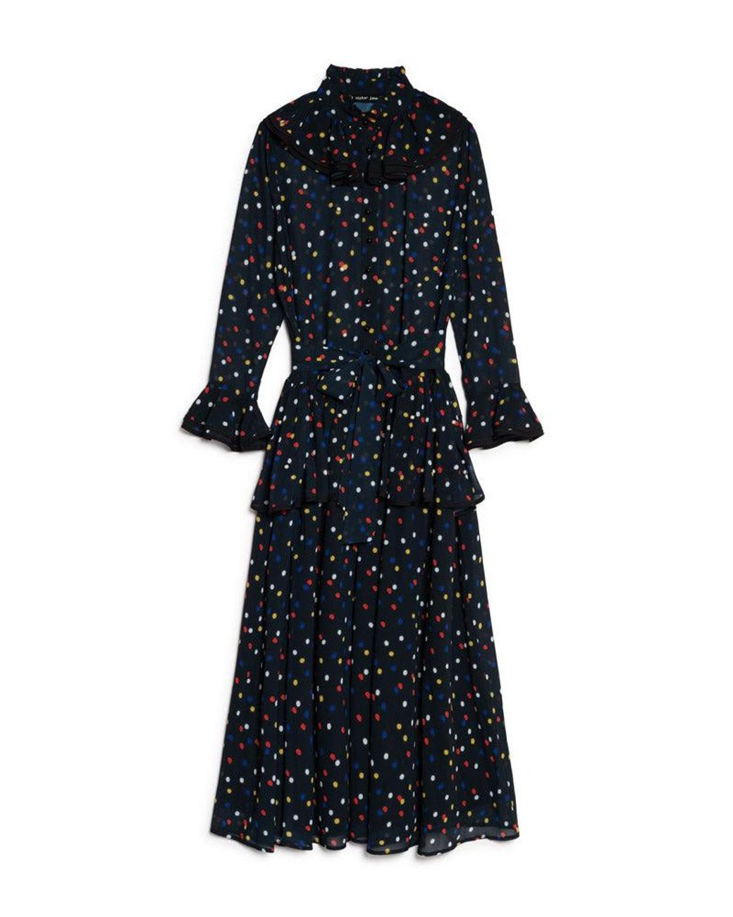 Sister Jane Black Elodie Spot Chiffon Maxi Dress