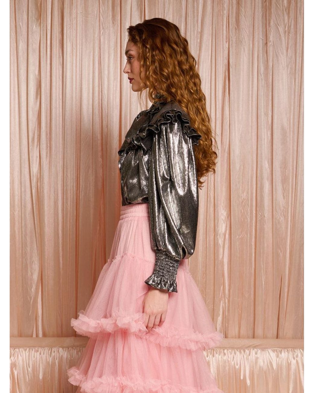 Sister Jane Pink Dream Darling Lamé Bow Blouse