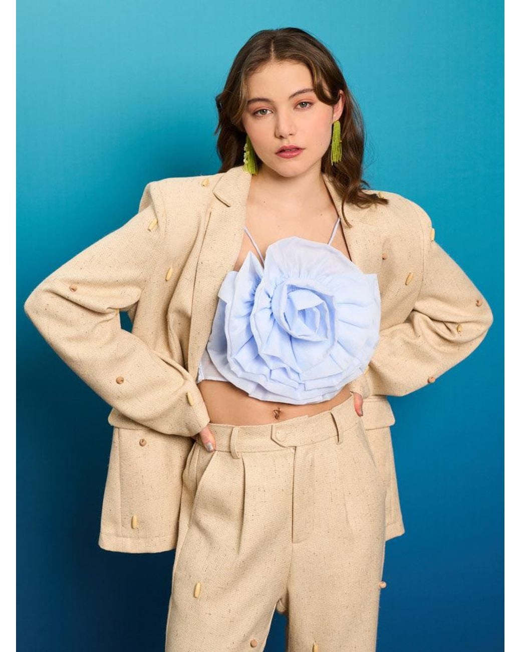 Sister Jane Natural Dylan Bead Single Breasted Blazer