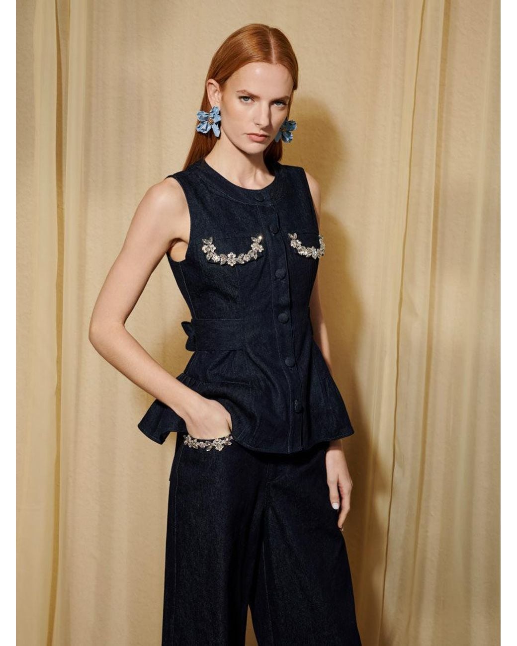 Sister Jane Blue Dream Brightside Denim Embellished Top