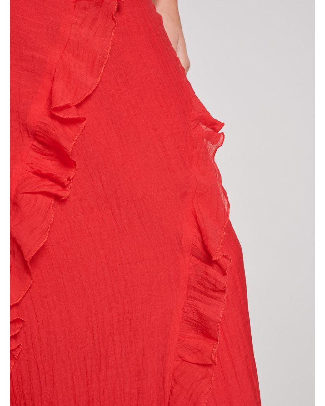 Sister Jane Red Ghospell Wynn Flounced Midi Skirt