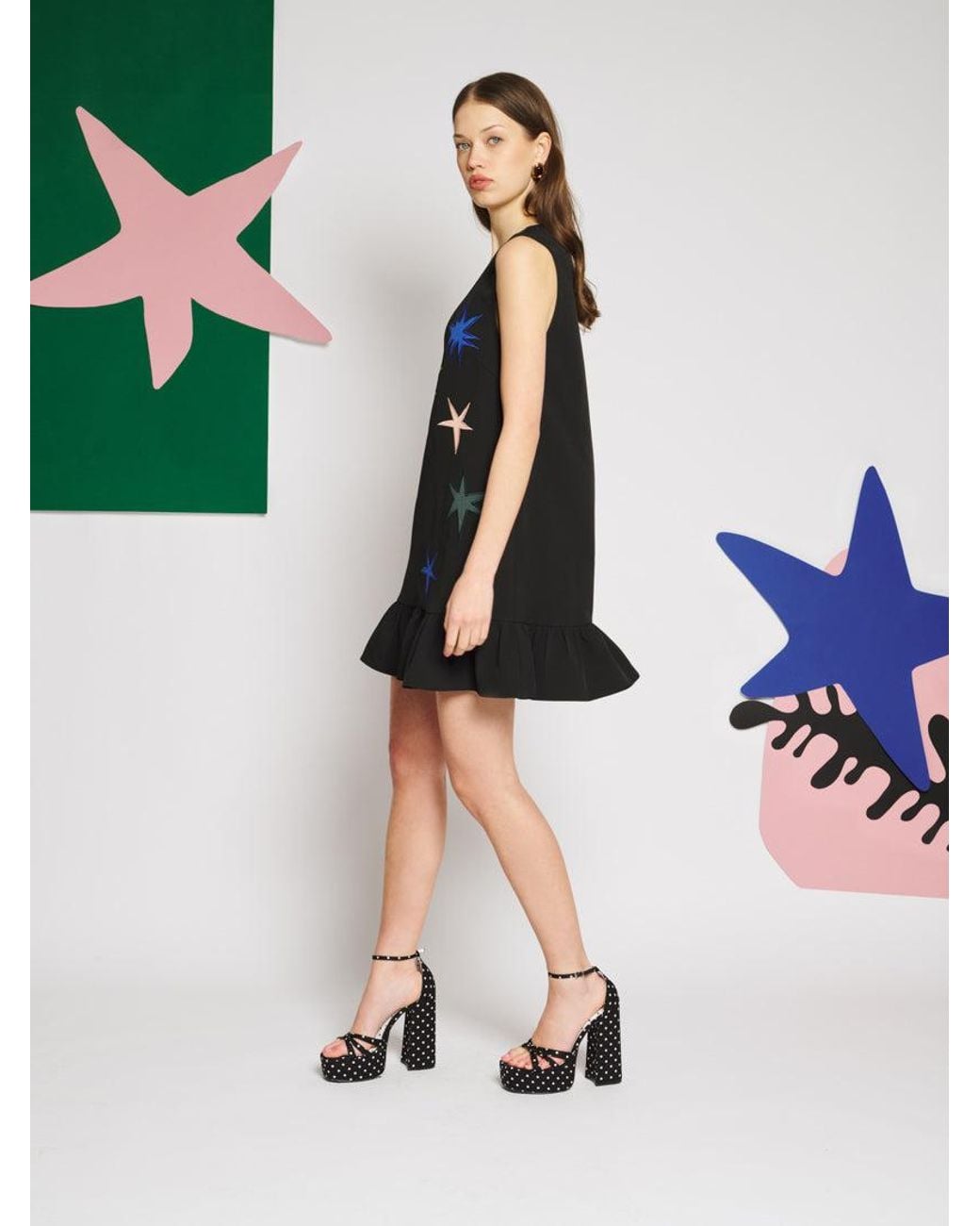 Sister Jane Black Rayon Applique Mini Dress