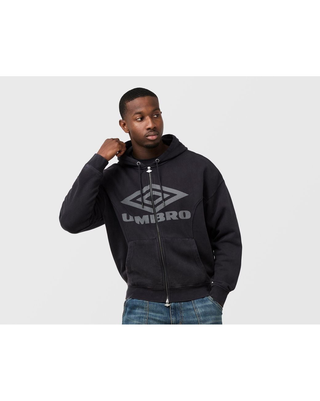 Umbro Black Sports Culture Washed Zip Hoodie for men