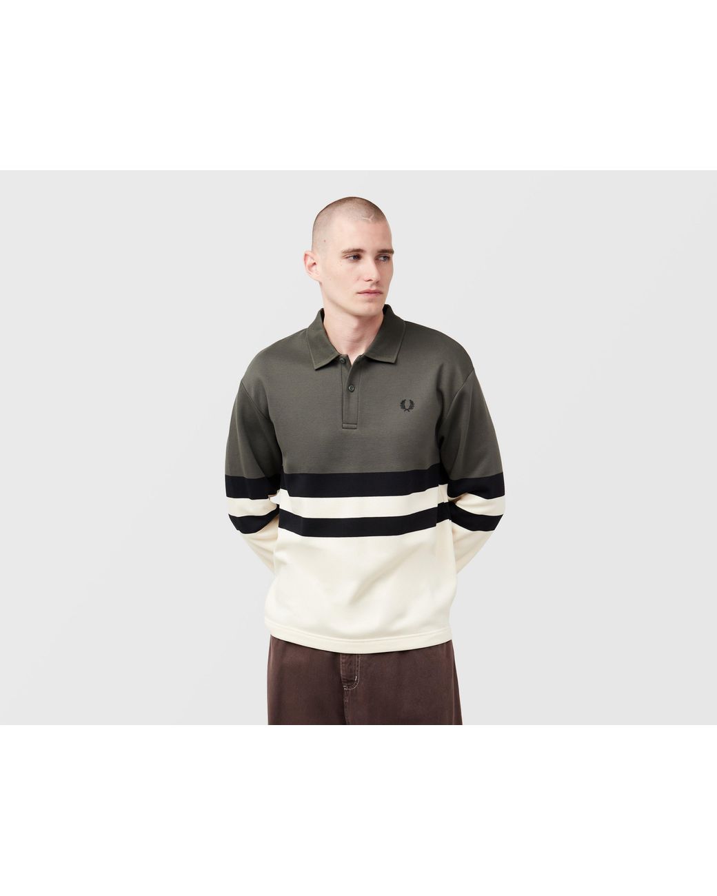 Fred Perry Black Colour Block Collared Sweatshirt for men