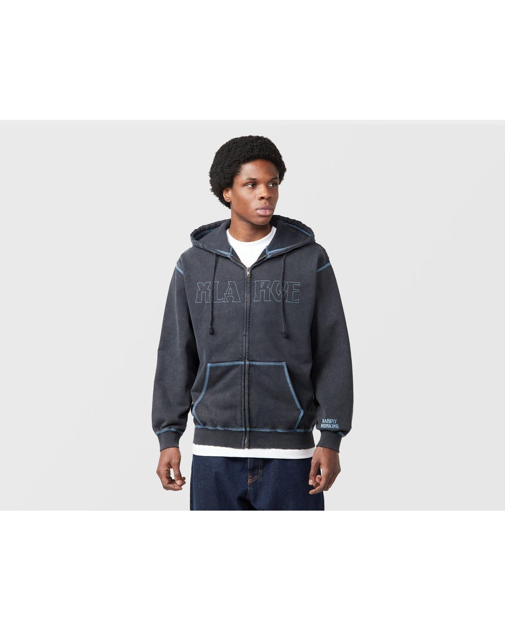 Xlarge Blue Stitched Full Zip Hoodie for men
