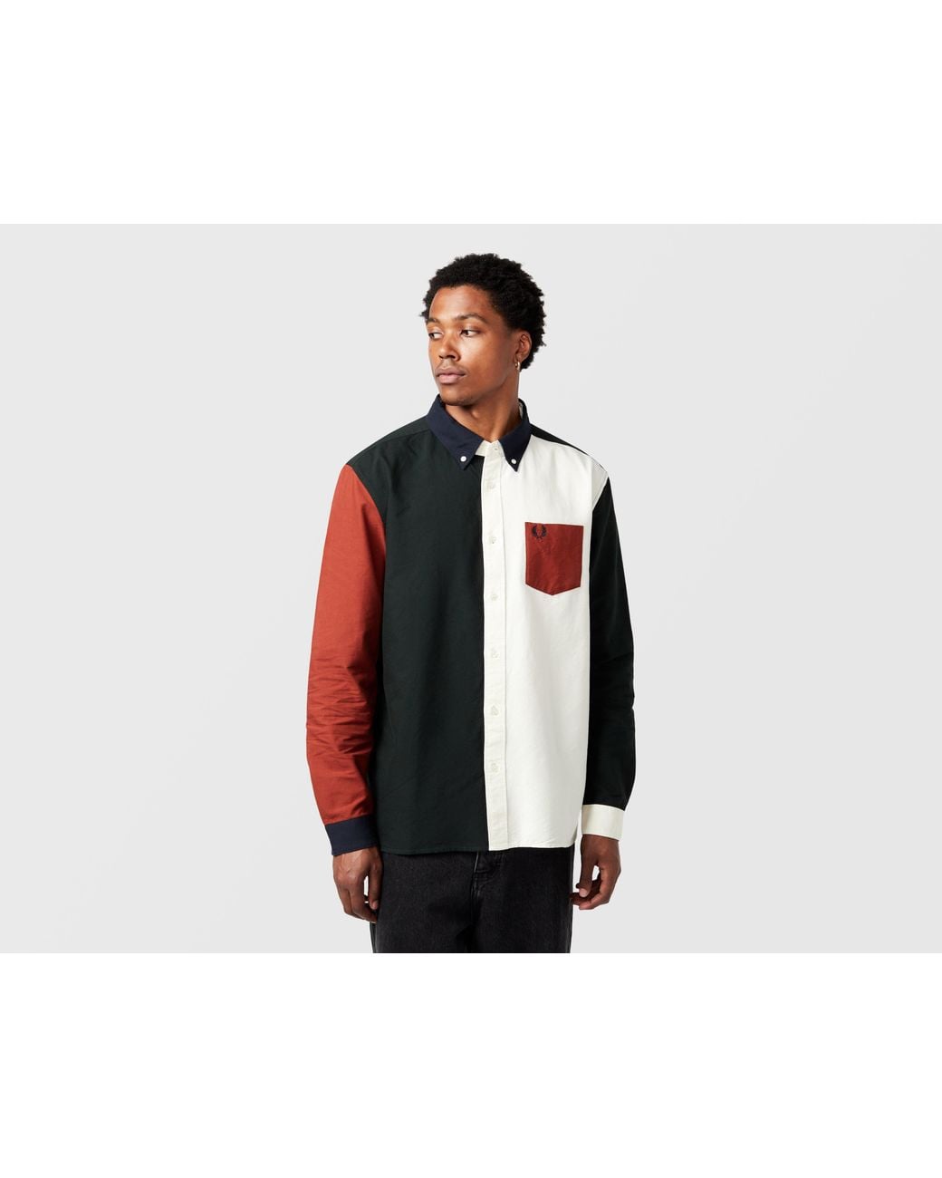 Fred Perry Black Colour Block Oxford Shirt for men
