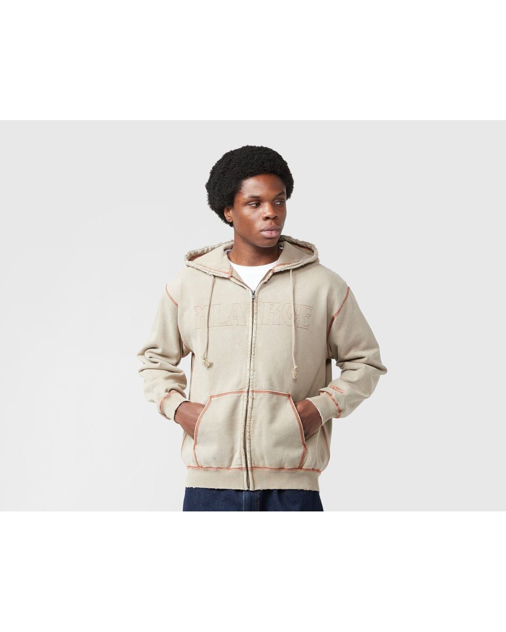 Xlarge Natural Stitched Full Zip Hoodie for men
