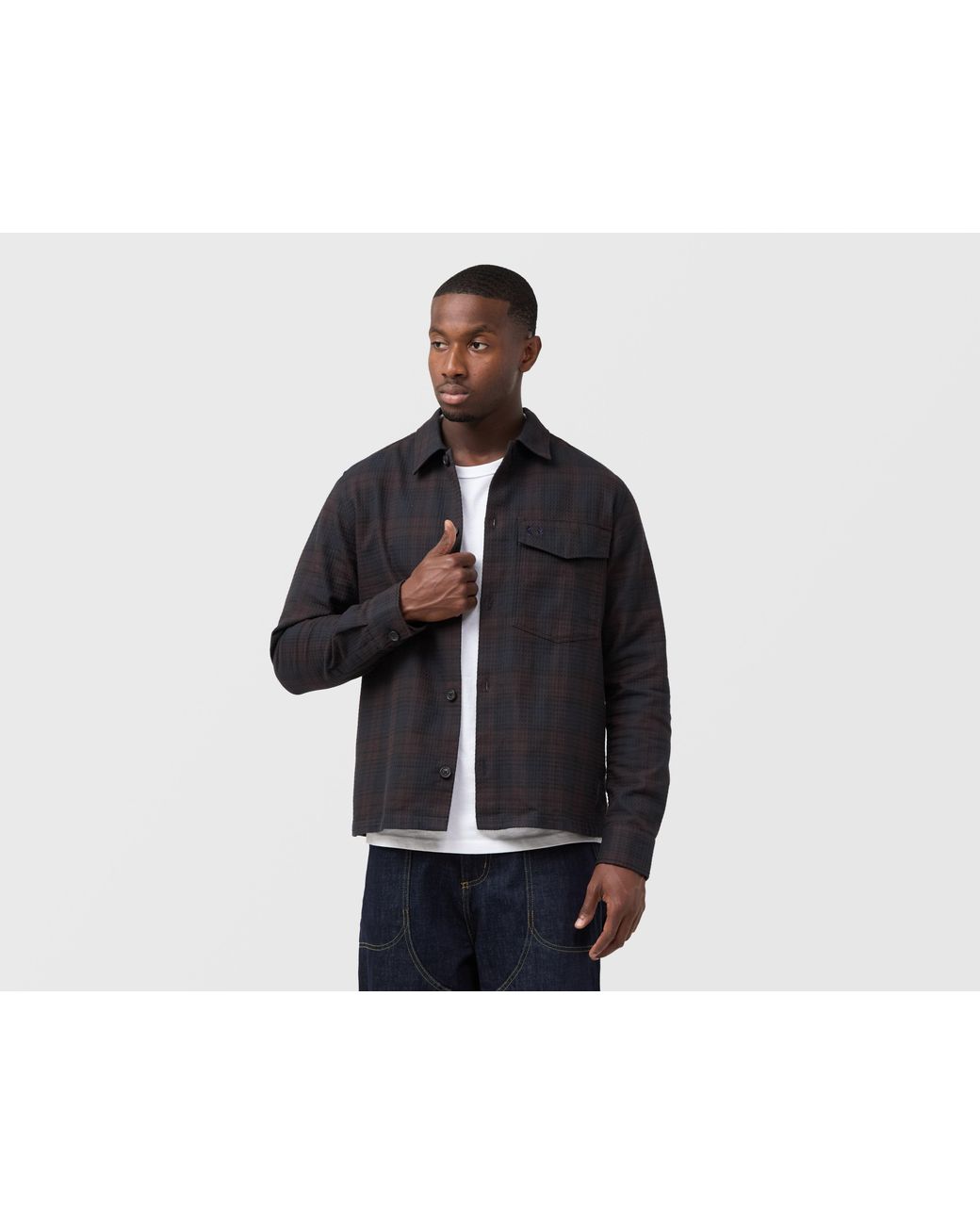 Fred Perry Black Textured Check Overshirt for men