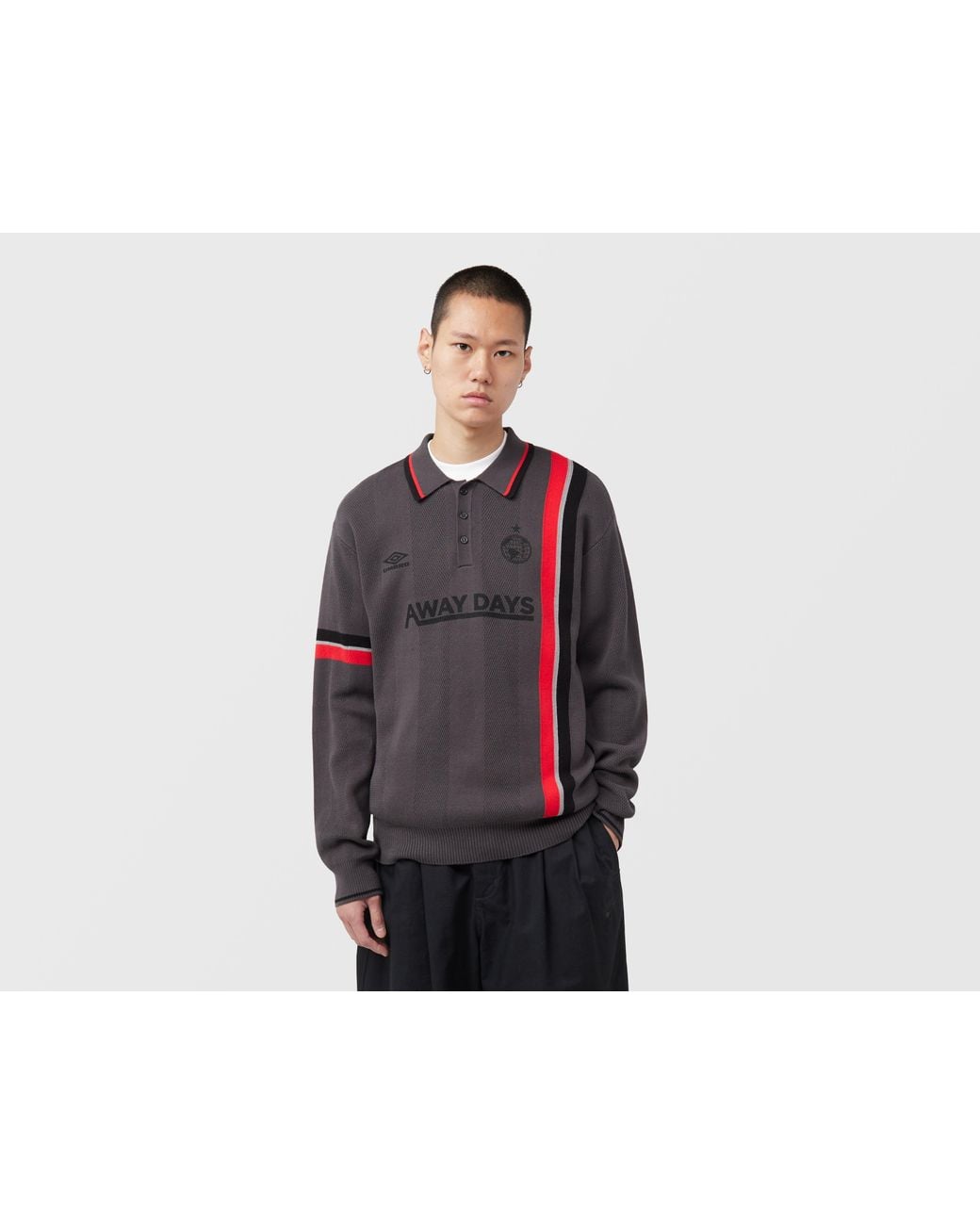 Umbro Black Sports Culture Long Sleeve Knit Polo for men