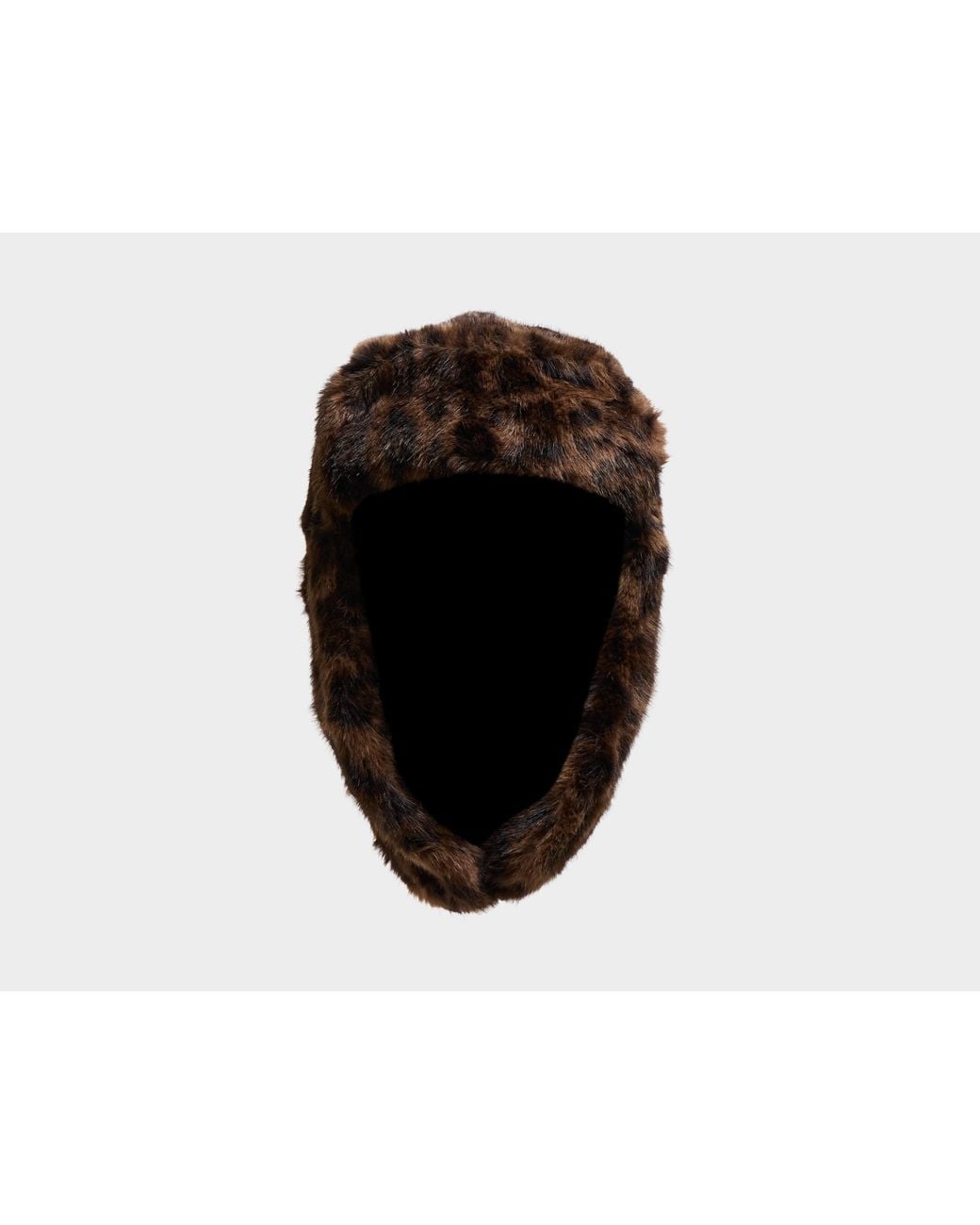 KTZ Black Leopard Faux Fur Trapper Hat for men
