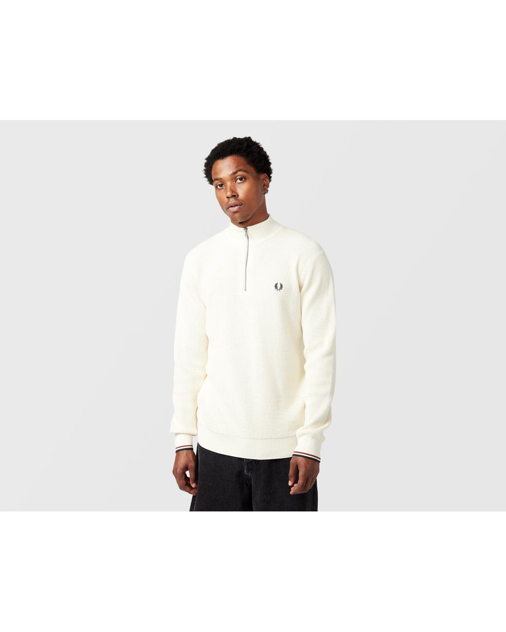 Fred Perry White Waffle Stitch Zip Fleece for men