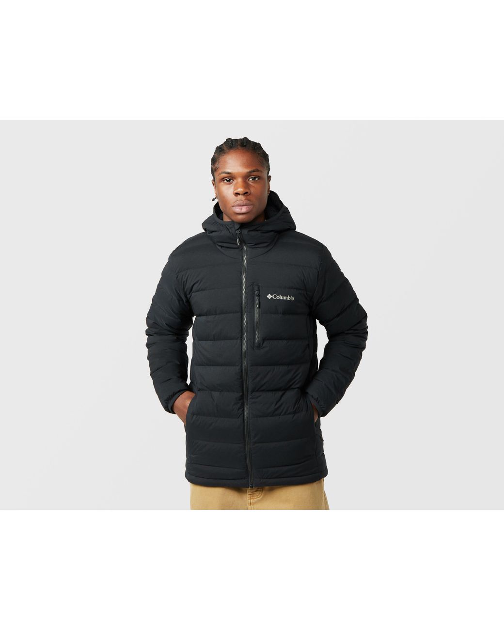 Columbia Black Drift Peak Stretch Down Hooded Jacket for men