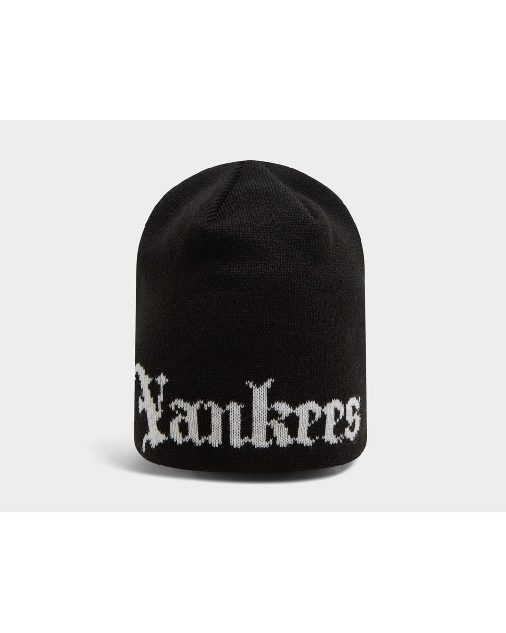 KTZ Black New York Yankees Mlb Script Skull Knit Beanie for men