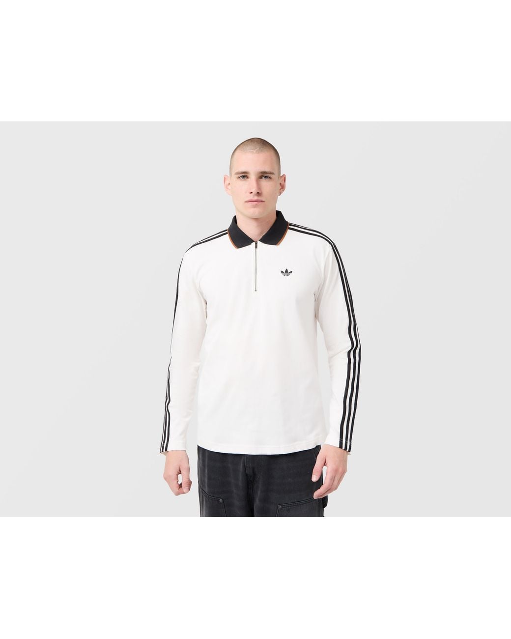 Adidas Originals White 3-Stripes Polo Sweatshirt for men