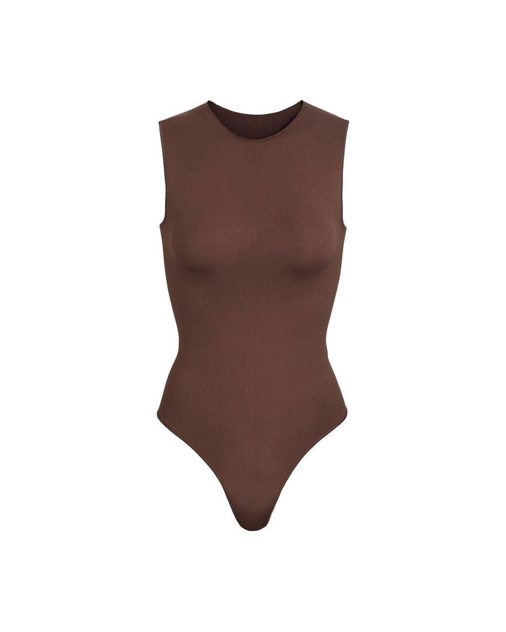 Skims Satin Essential Crew Neck Sleeveless Bodysuit in Brown Lyst