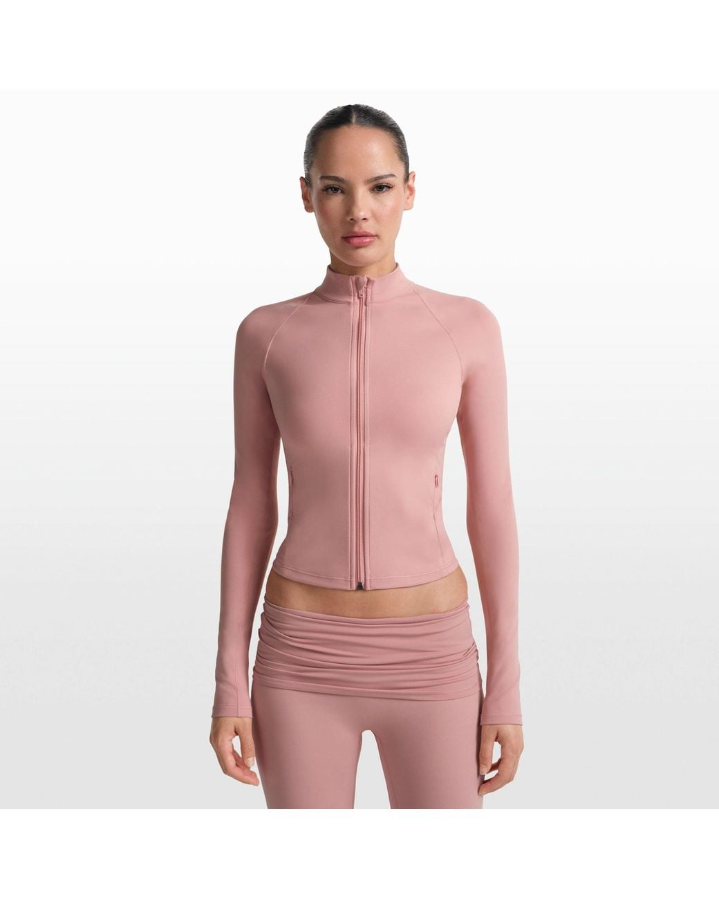 Skims Pink Mock Neck Full Zip Jacket