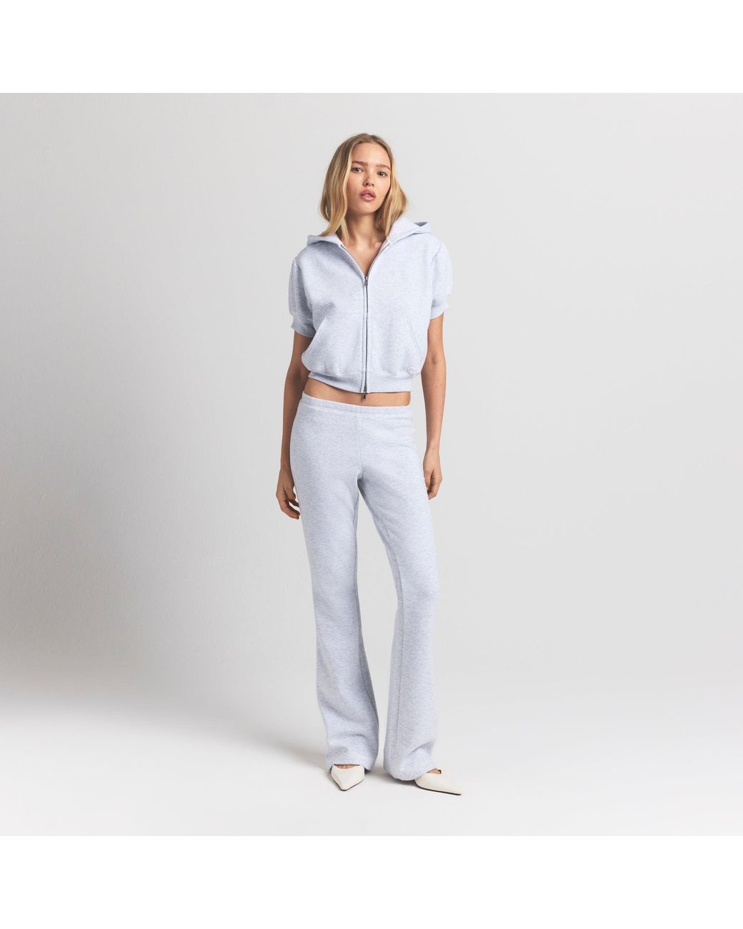 Skims Blue Bubble Sleeve Cropped Zip Up Jacket
