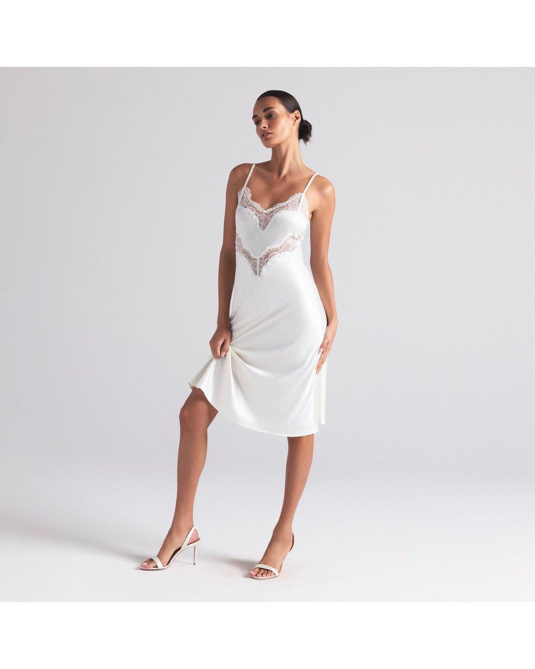 Skims Lace Midi Slip Dress in White | Lyst