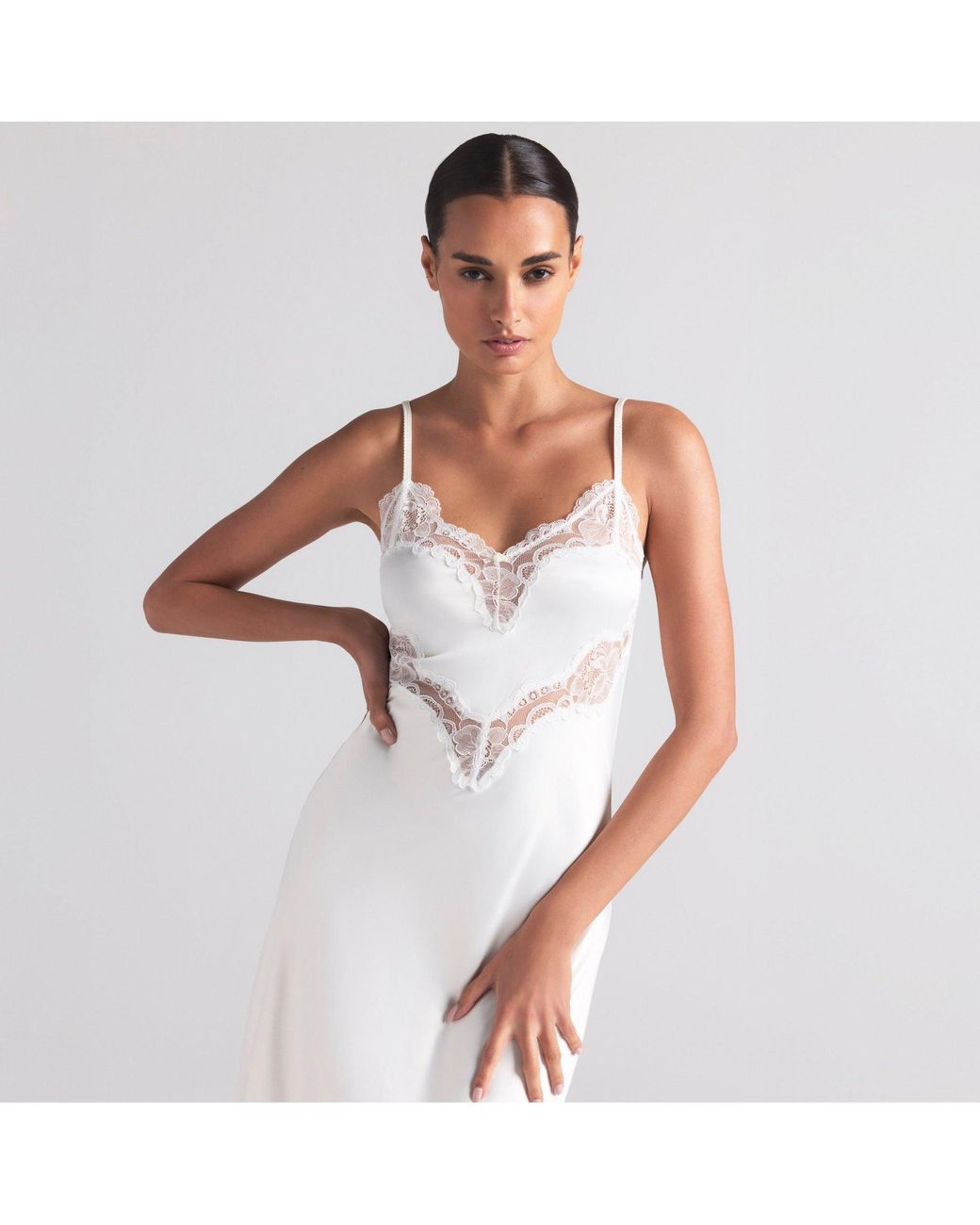 Skims Lace Midi Slip Dress in White | Lyst