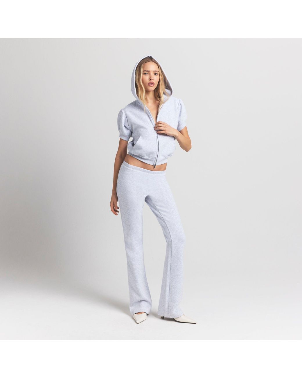 Skims Blue Bubble Sleeve Cropped Zip Up Jacket