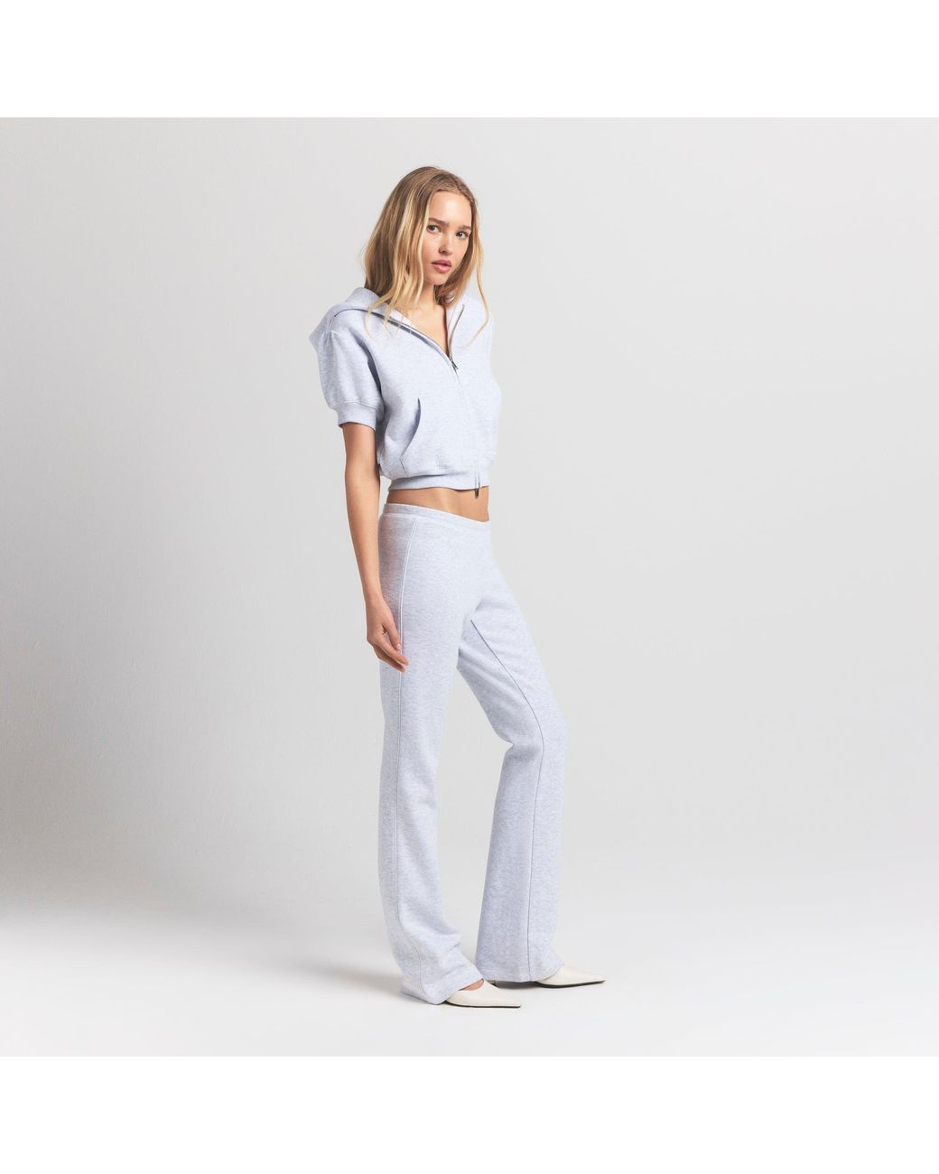 Skims Blue Bubble Sleeve Cropped Zip Up Jacket