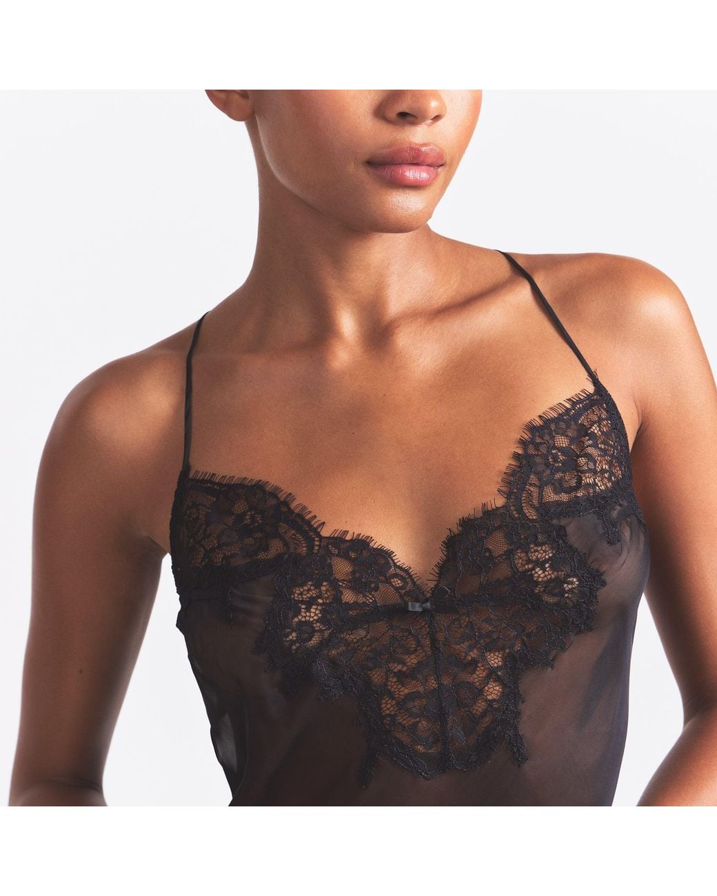 Skims Lace Mini Slip Dress in Black | Lyst