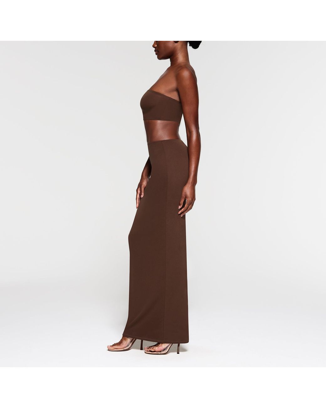 skims brown tube dress böhme Carolina Pleated Maxi Dress in Brown