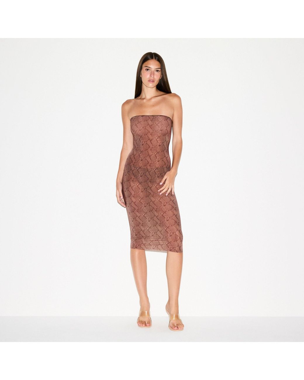 Skims Midi Tube Dress in Brown | Lyst