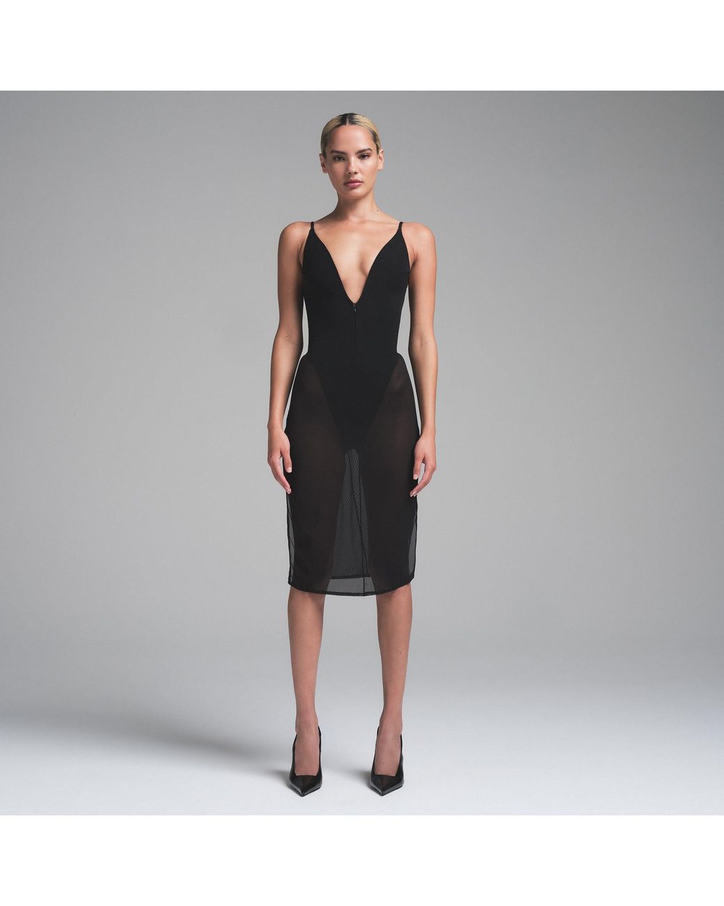 skims mesh dress Skims Mesh Plunge Midi Dress | Onyx | Black | Skims Body | XS | X-Small