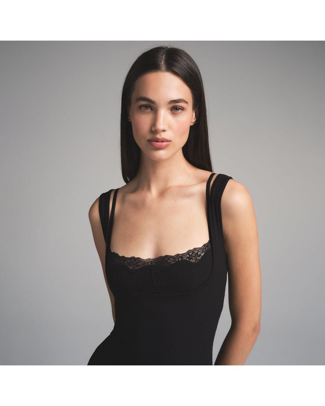 Skims Long Dress With Bralette in Black | Lyst