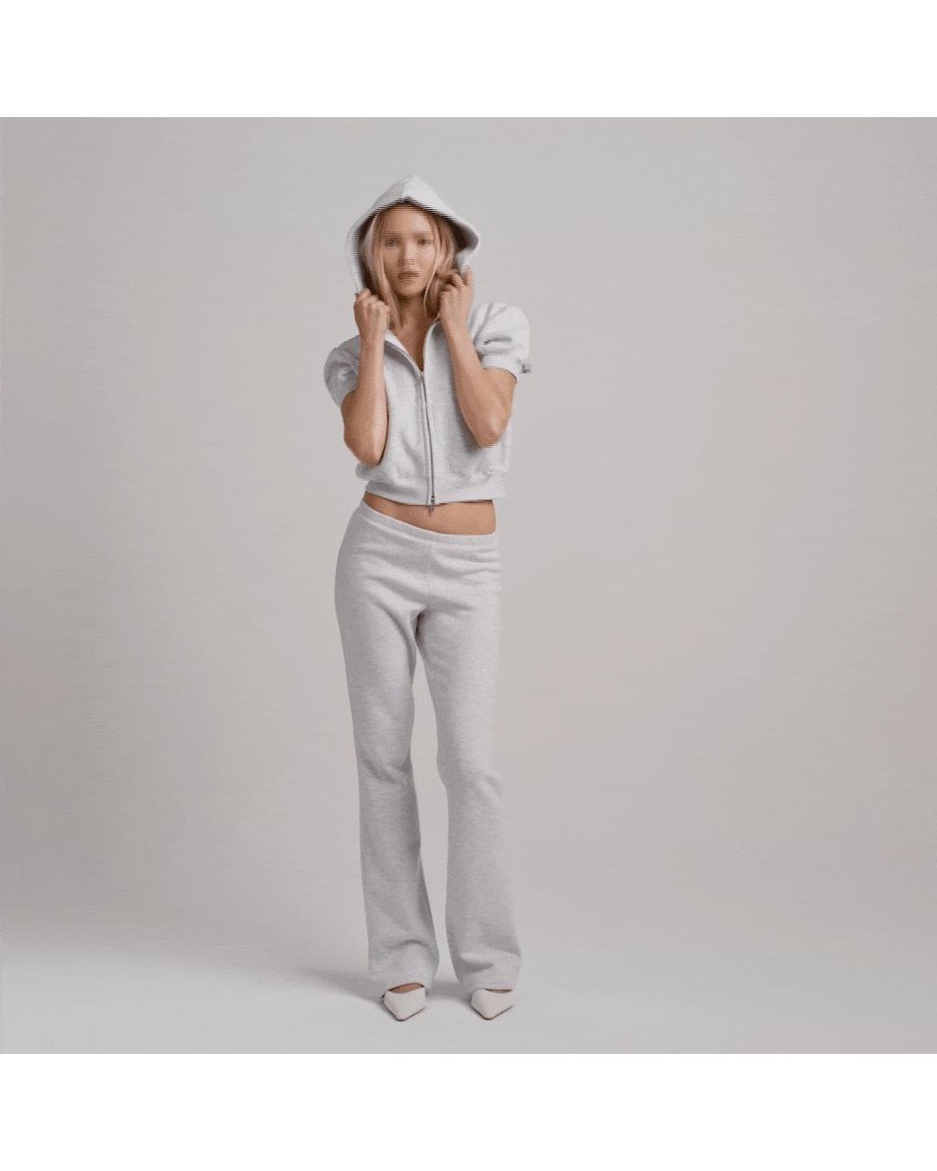 Skims Blue Bubble Sleeve Cropped Zip Up Jacket